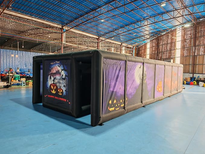 9x3.8m Outdoor Inflatable Haunted House Halloween Maze Tag Sport Game （30x12.5ft with Blower and Removable Roof ） - skull inflatable