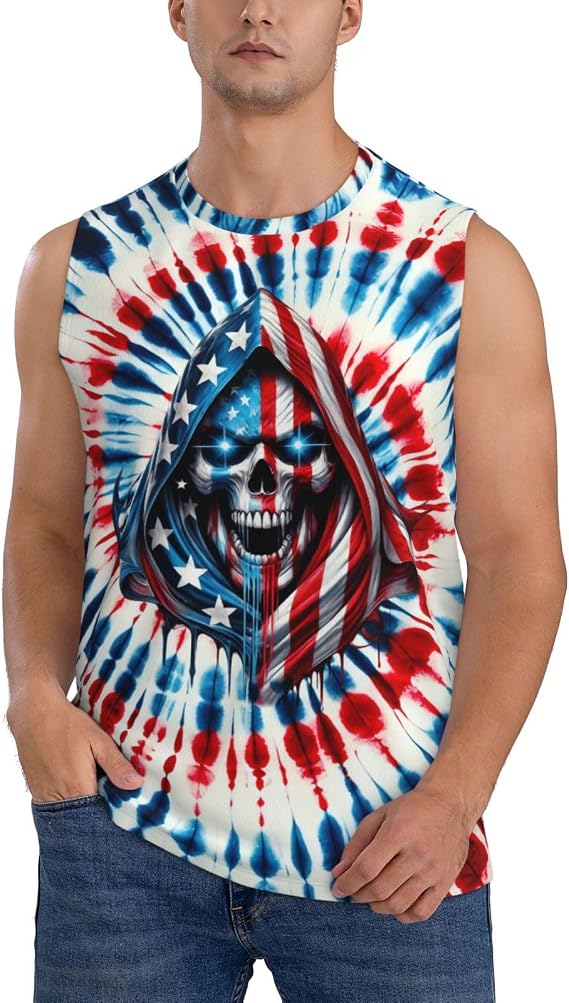 Unisex Tie Dye Tank Top for Men Women Senior Sleeveless Tops - skull tank tops