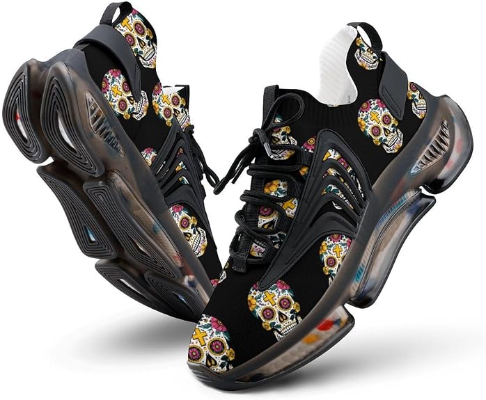 Mexican Sugar Skull Funny Women's Sporting Shoes Lightweight Elastic Running Shoe Tennis Sneakers - sugar skull boots
