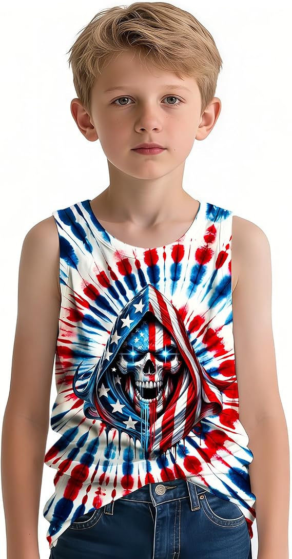 Kids Tie Dye Tank Top for Boys Girls - skull tank tops
