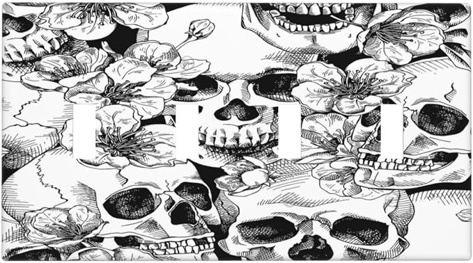 Gothic Sugar Skull Floral Blackwhite Light Switch Covers Quad Toggle Electrical Faceplate 4 Gang Wall Plate Decorative Switch Plates Cover for Farmhouse Office Home Decor - skull plate