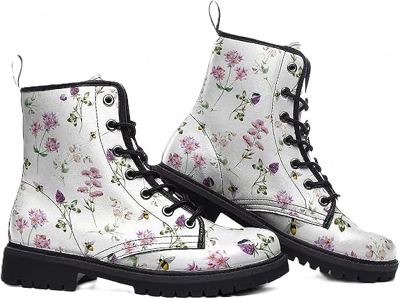 Women’s Combat Boots with Mushroom Flower Stripe Gradient Ankle Lace-up Non-slip Platform Printed Booties Floral Shoes Casual Stylish Comfortable Walking Footwear for Travel Party Festivals - sugar skull boots