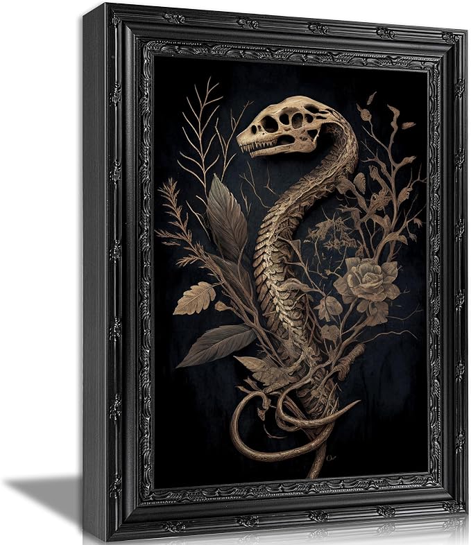 EIDHFBFJ Gothic Dark Academy Wall Art Botanical Snake Skull Painting Gloomy Wall Decor Emotional Botanical Print Artwork for Living Room Bedroom Home Decoration 9×11 in