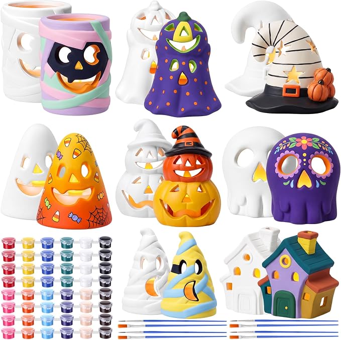 RimCereal 8 Set DIY Ceramic Halloween Lantern Figurine Paint Craft, Novetly - skull painting
