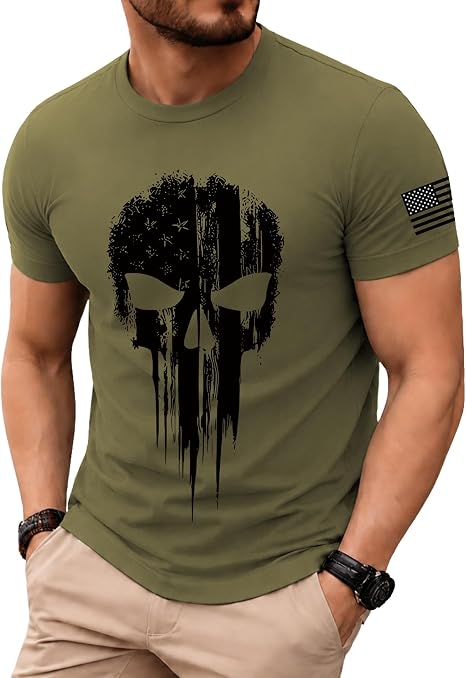 KESIHAN Men’s American Flag Skull Graphic T Shirt Vintage USA Retro Tee