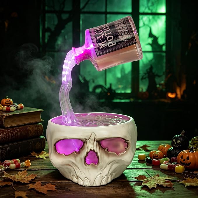 Seasons 16 Inch Floating Bottle with Skull Cauldron Halloween Decoration