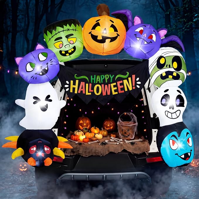 Joiedomi 6FT Halloween Inflatable Archway Trunk or Treat Car Decoration with Multi-Characters, Inflatable Halloween Trunk or Treat Car Decoration with LEDs for Car Trunk Yard Lawn Party Outdoor Decor - skull inflatable