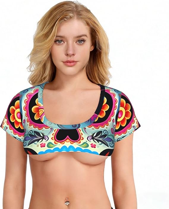 Womens Sexy Stripper Top Cleavage Cover Up Mini Crop Tank Top Tiny Slutty Tops Color Owl Pattern Bikini Shirts for Women - skull tank tops