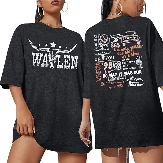 Oversized Country Shirts for Women Western Cowboy Tee Cow Skull Graphic Top - skull tshirt