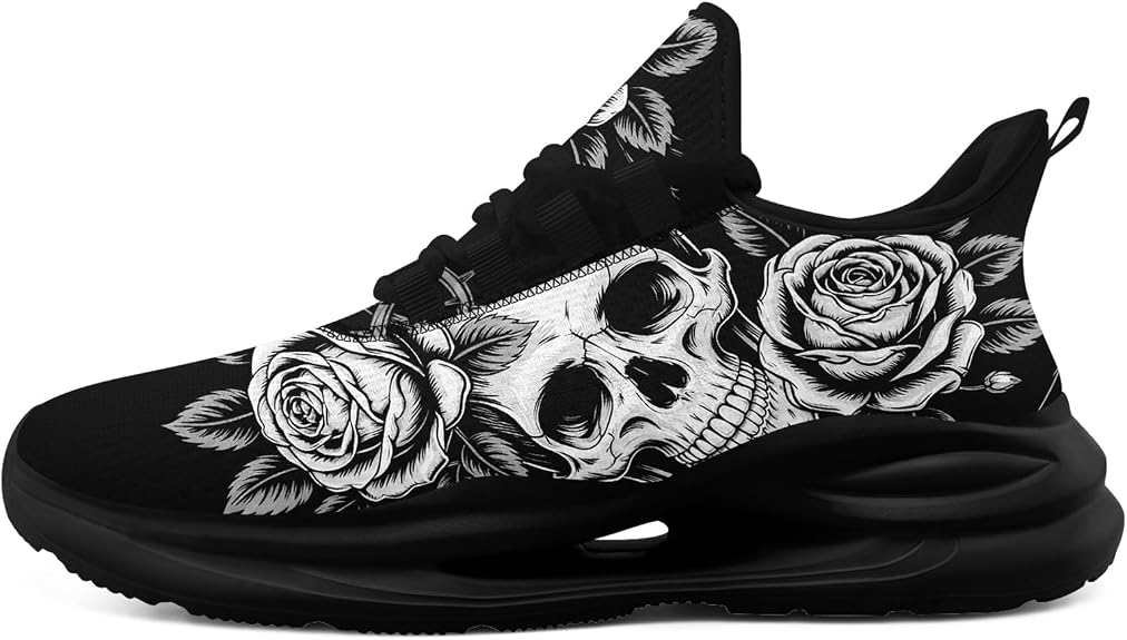 Women Men Gothic Skull Running Shoes Breathable Cushion Lightweight Athletic Shoes Streetwear Casual Trainers - sugar skull boots