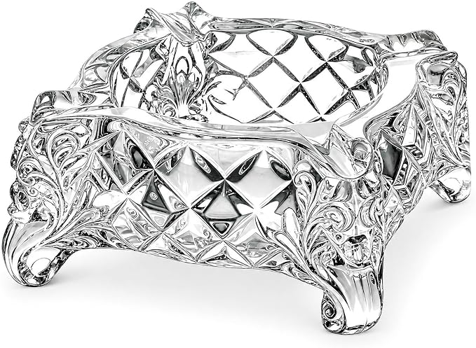 Heavy Crystal Glass Ashtray for Cigarettes and Cigars, Decorative Tabletop Ash Tray with 4 Rest Slots for Home, Office, and Patio - skull ashtray