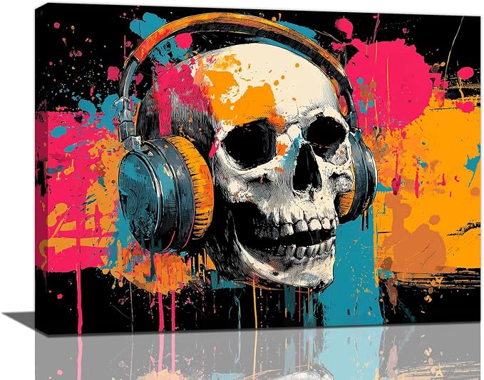 exroozy Graffiti Skull with Headphones Wall Art Banksy Pictures 12″x16″