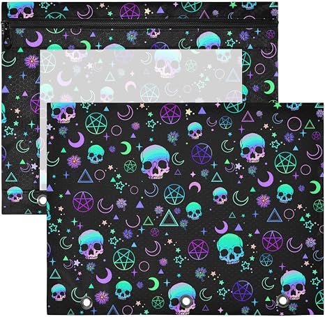 Magic Skull Pencil Pouch for 3 Ring Binder, 2 Pack