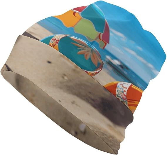 Colorful Flip Flops Beach Ball Beanie Hip-Hop Soft Lightweight Running Hat Fashion Slouchy Beanie Hat Adult Full Print Skull Cap - sugar skull costume