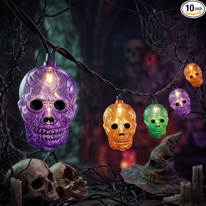 Abeja Halloween Skull String Lights Outdoor, 8.5FT 10 LED Ghost Head Lights - string light
