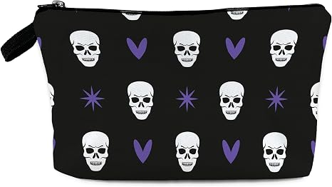 Black Skull Makeup Cosmetic Bag Cute Goth Gothic Horror Halloween Pouch Organizer Small Compact Travel Portable Beauty Toiletry Make Up Brush Storage Purse Case Women Waterproof Hanging Zipper - skull suitcase