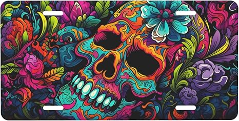 Psychedelic Skull License Plate Cover Front License Plate Frame - skull plate