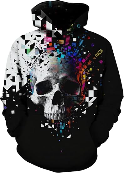 Men's 3D Graphic Pullover Hoodie, Patriotic Novelty Print, Hooded Sweatshirt for Teens - skull hoodie