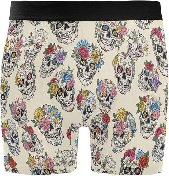 Sugar Skull Men's Boxer Briefs Soft Comfort Breathable Stretch Underwear Fly Front with Pouch - skull swimsuit
