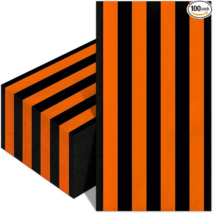 AnyDesign 100 Pcs Halloween Guest Napkins Black Orange Stripe Paper Napkins Disposable Bathroom Hand Towels for Trick or Treat Party Dinner Table Supplies - skull toilet paper
