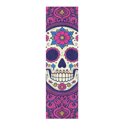 Sugar Skull Purple Flowers Decorative Grip Tape for Skateboards with Design Tear-Proof Fusion Grip Tape for Scooters Tear-Proof mini Cruiser Skateboard 33×9 Inch - skull sticker