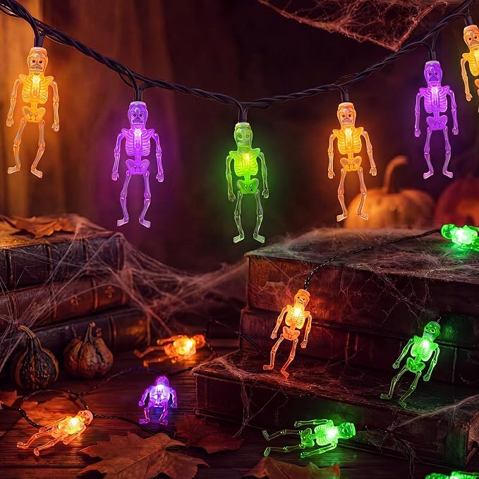 8.5FT 10 LED Outdoor Halloween Skeleton String Lights Plug In, Waterproof - skeleton