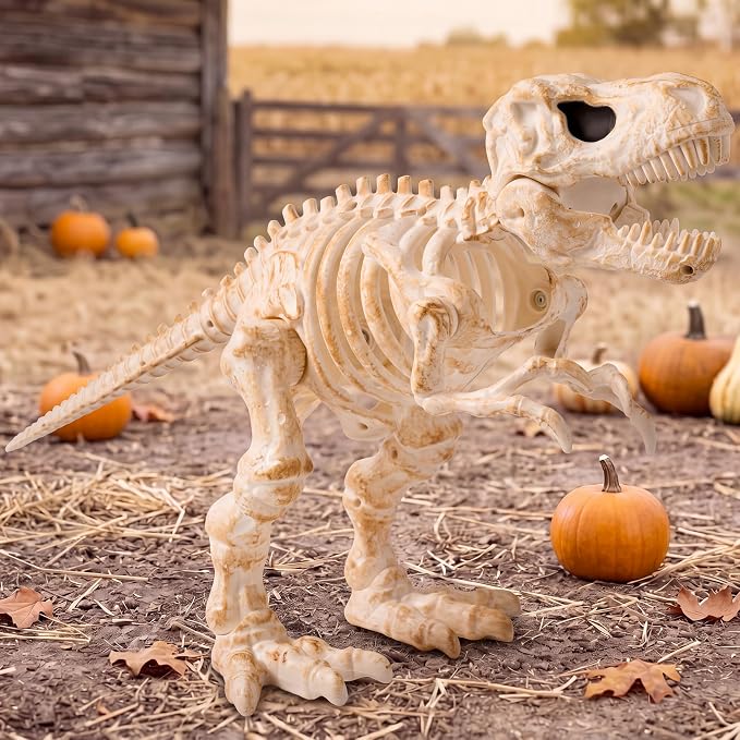 JOYIN 13.35" Posable Tyrannosaurus rex Skeleton Halloween Decoration, Realistic Dinosaur Skeleton with Movable Joints, Spooky Indoor Outdoor Yard Animal Prop for Haunted House, Graveyard, Party Decor - skeleton