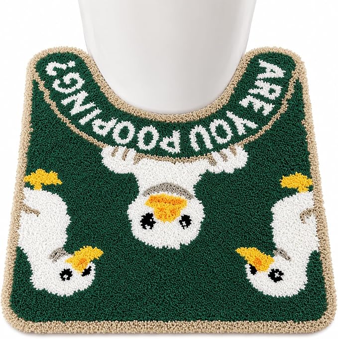 Funny Toilet Rug，Silly Goose Bathroom Rug, U-Shaped Green Toilet Mat - skull toilet rug