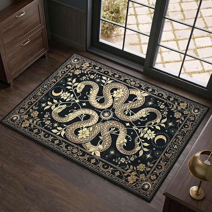 2x3 Washable Snake Rug for Entrance, Gothic Front Door Mat Black - skull door mat