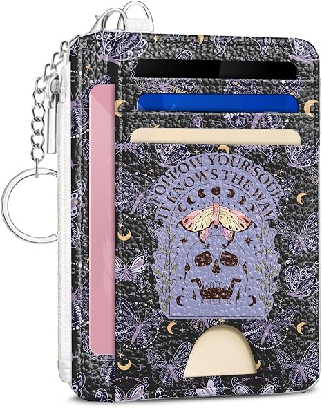 Mystical Skull Credit Card Holder Wallet, Slim RFID Blocking Card Case - skull wallet