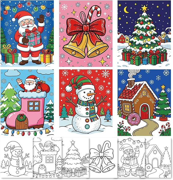 8 * 10 inch Christmas Pre Drawn Cnavas for Adults Pre-Printed Canvas for Ladies Sip and Paint Party Favor, Winter Pre Sketched Canvases for Painting for Adults - skull painting