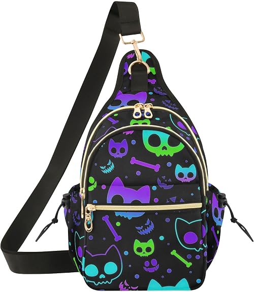 Goth Bats Crossbody Sling Bag for Women Man,Lightweight Shoulder Chest Backpack for Travel Hiking - sugar skull handbags for sale