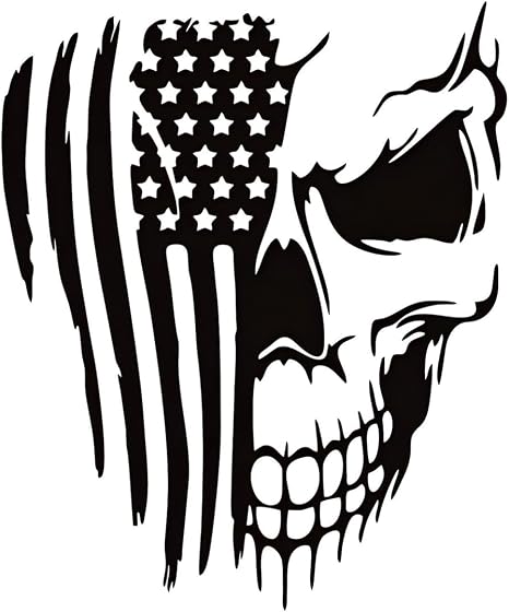 American Flag Skull Decal, Distressed Skull Bumper Stickers, Removable Waterproof Viny Window Decal, Univetsal for Car, Truck, SUV, Van, Laptop (Black) - skull sticker