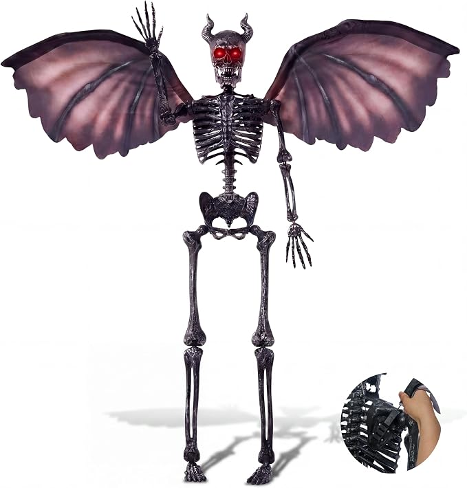 JOYIN 5FT Halloween Devil Skeleton Decor, Posable Life Size Skeleton, Full Body Realistic Bone with Movable Joint, Giant Skeletons Halloween Decorations for Haunted House Prop, Spooky Party Decor - skeleton