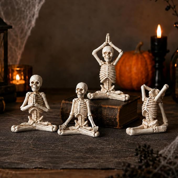 Halloween Yoga Skeletons Statue Set of 4 Skull Figurines Decorations Decor - skull figurine