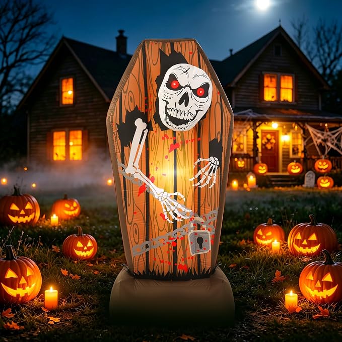 5FT Halloween Inflatable Outdoor Decorations Blow Up Coffin Decor - skull inflatable
