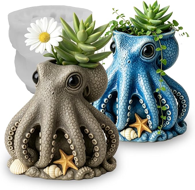 Wehous Octopus Silicone Plant Pot Molds, Cool Sea Candle Holder Storage Jar Succulent Pot Silicone Molds for Resin Concrete Cement, Unique Container Jewelry Trinket Box Epoxy Resin Casting Decor Mold - skull ashtray