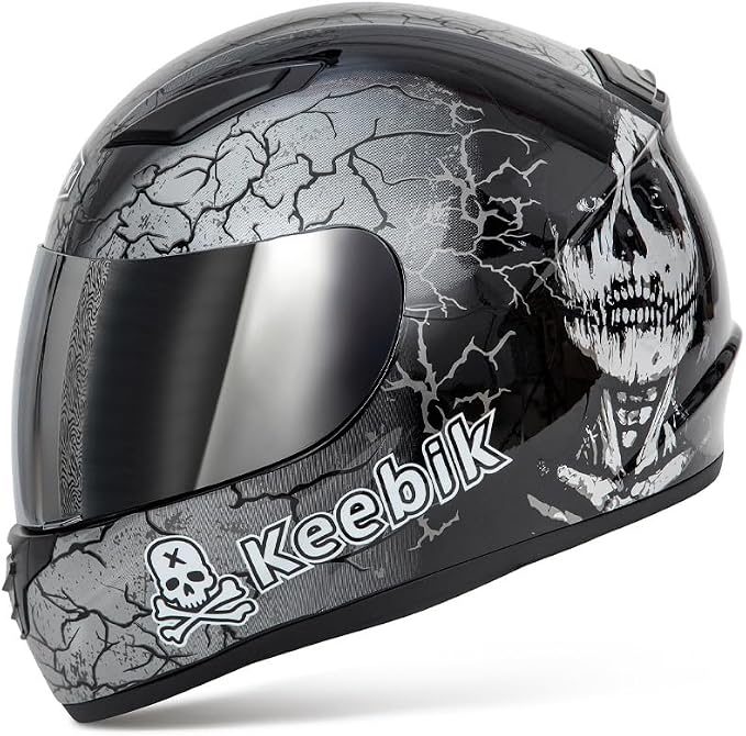 Motorcycle Skull Helmets for Adult Men Women, Full Face Lightweight Street Bike Racing DOT Graffiti Helmet with Extra Clear Visor - skull helmet