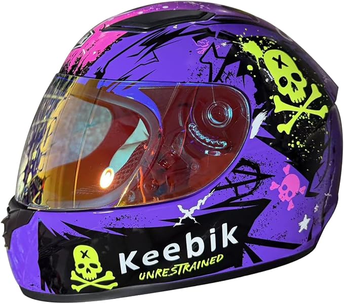 Motorcycle Skull Helmets for Adult Men Women, Full Face Lightweight Street Bike Racing DOT Graffiti Helmet with Extra Clear Visor - skull helmet