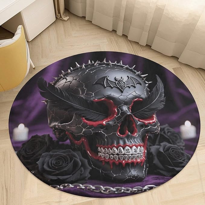 Round Sugar Skulls Print Rug for Bedroom Washable Soft Area Rug Non Slip Low Pile Circle Indoor Carpet Round Floor Mat Decor for Kitchen Entryway Living Room Office Dorm 80 * 80cm - skull carpet