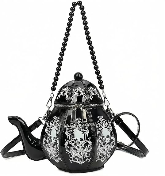 Novelty Teapot Shaped Purse, Floral Faux Leather Cute Handbag with Pearl Chain Handle, Convertible Crossbody Bag for Women - sugar skull handbags for sale