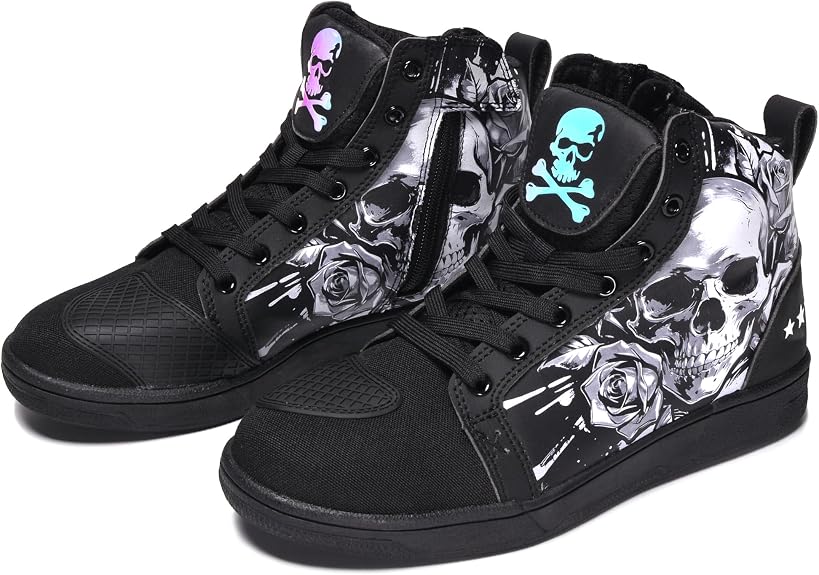 Retro Skull & Rose Unisex Light Motorcycle Casual Riding Shoes - sugar skull boots