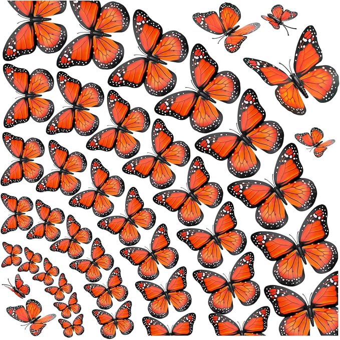 3D Realistic Orange Fake Butterfly Wall Decals Stickers Decorations - skull sticker