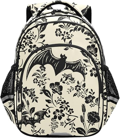 Goth Bat Flowers Backpack Student School Bag for Kids Boys Girls 8-14 - skull backpack