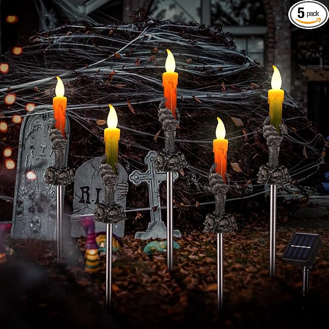 Halloween Decorations Outdoor, Solar Skull Pathway Lights