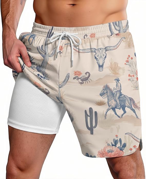 Mens Swim Trunks Funny Graphic Shorts Bathing Suit Quick Dry Board Shorts Summer Beach Rave Shorts with Mesh Lining - skull swimsuit