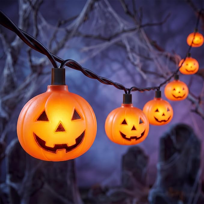 8.5FT Halloween Pumpkin String Lights, 10 LED Bulbs, Plug in - string light