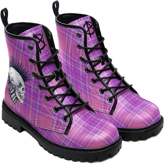 Women’s Printed Ankle Boots with Mushroom Animals Skull Leopard Floral Combat Booties in Dress Jeans Stylish Gothic Casual Shoes Lace-up Platform Boot for Travel Party Festivals (Customized) - sugar skull boots
