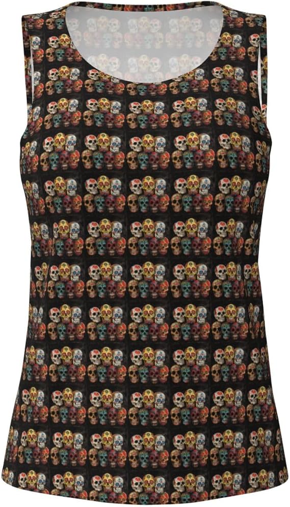 Sugar Skulls Print Women's Workout Tank Top Summer Breathable Athletic Sleeveless Fitness Running - skull tank tops