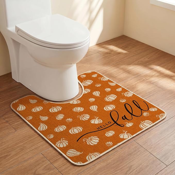 Artoid Mode Orange Pumpkins Hello Fall U Shaped Toilet Rug 20×24 Inch